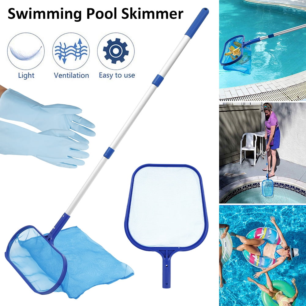 Swimming Pool Deep Leaf Net Cleaning Skimmer Telescopic Pole Brush Accessories 
