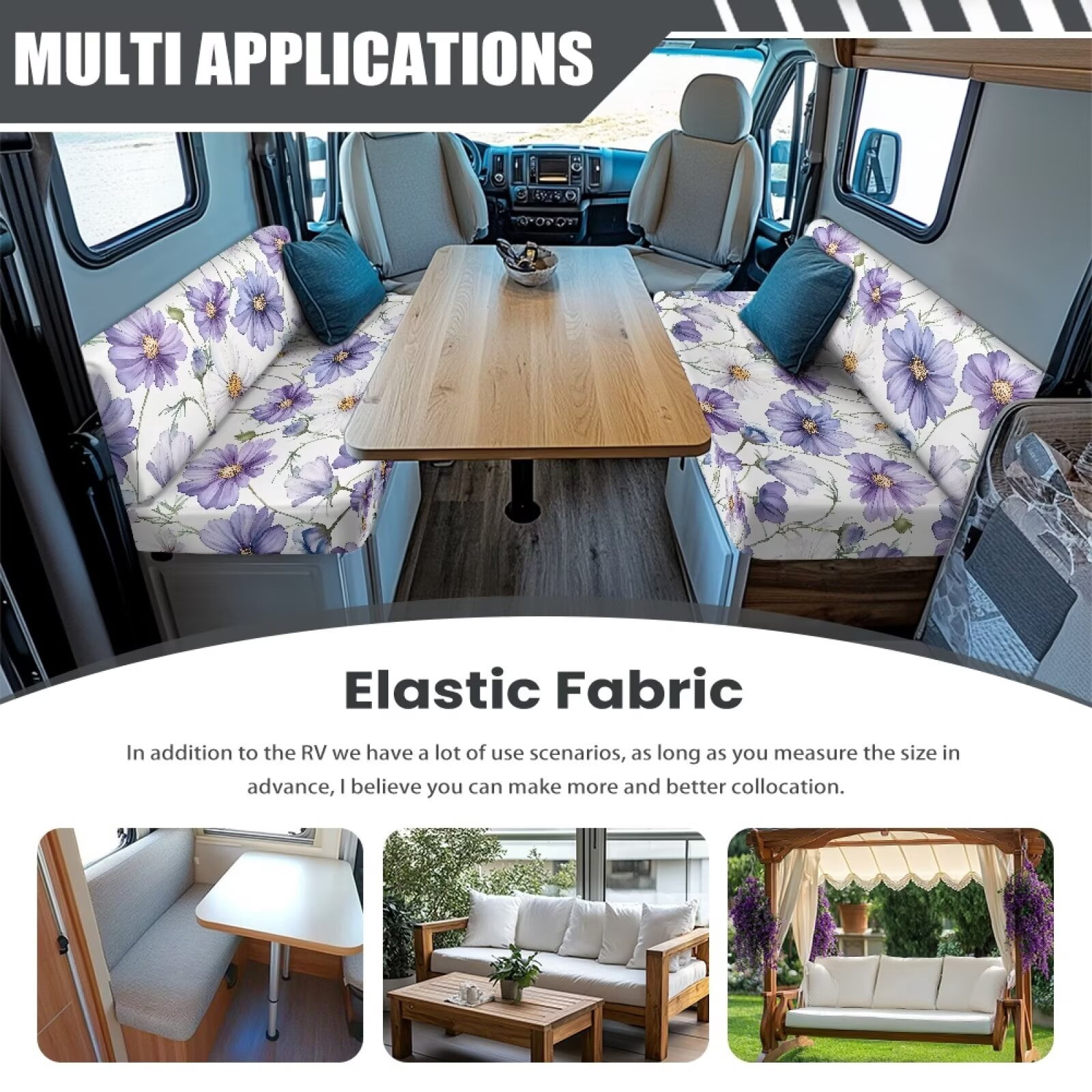Boatee Cosmos RV Dinette Cushions Stretchable Camper Decor Universal Bench Seat Cover Washable Couch Cover 2 Cushion Sofa Comfortable Sofa Slip Covers for 2 Seat Cushion Couch Purple White