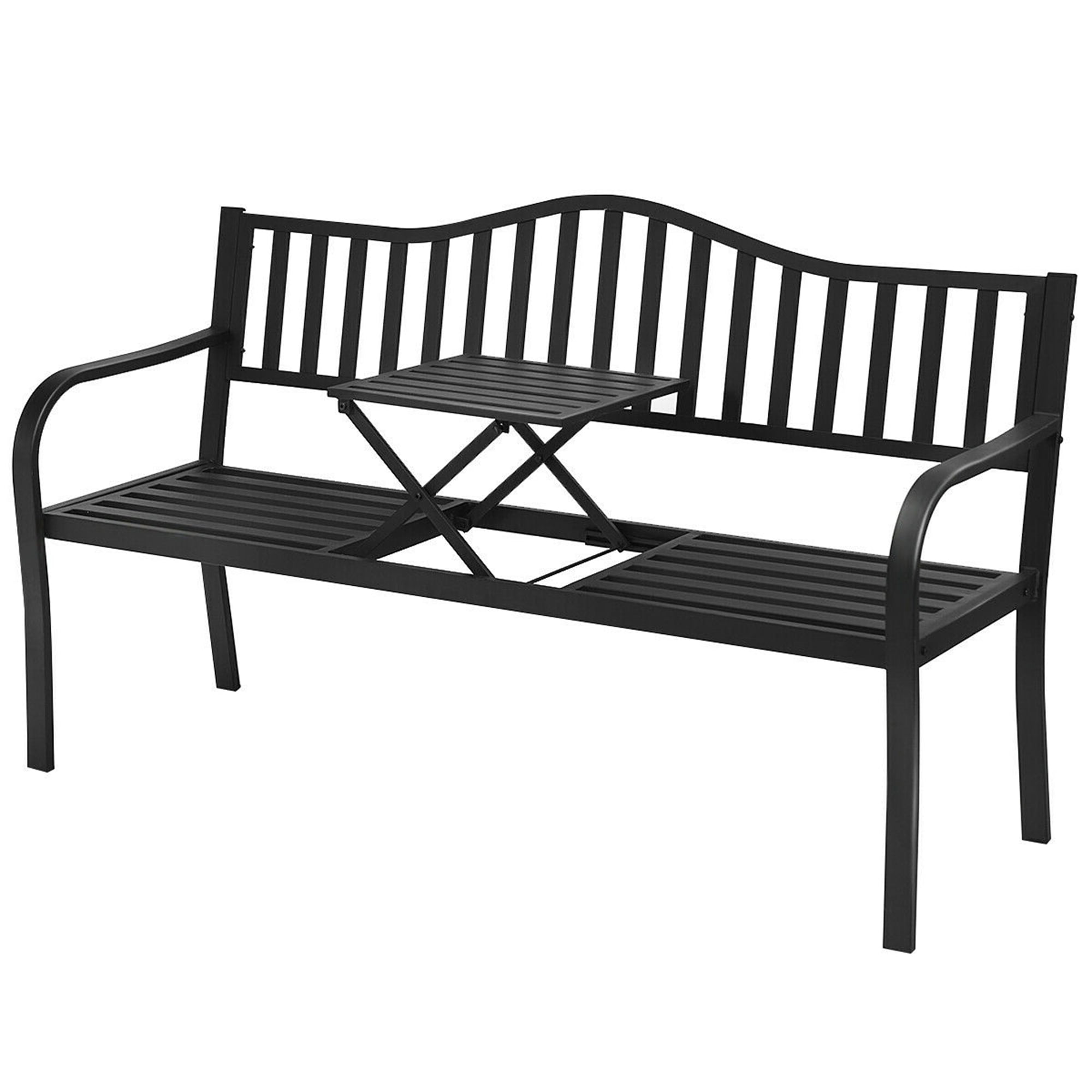 Gymax Park Yard Garden Bench Loveseat Outdoor Furniture w/ Foldable