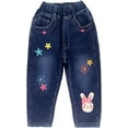 thumbnail image 2 of Peacolate 2-6 Years Winter Little Girls Fleece-Lined Thicken Jeans Embroidered Butterfly Bunny Denim Trousers,Bunny,5Years, 2 of 5