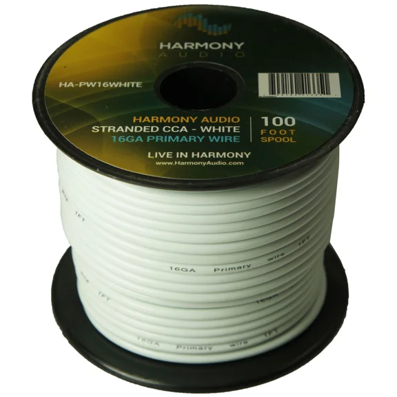 Harmony Car Primary 16 Gauge Power Or Ground Wire 100 Feet Spool White Cable New