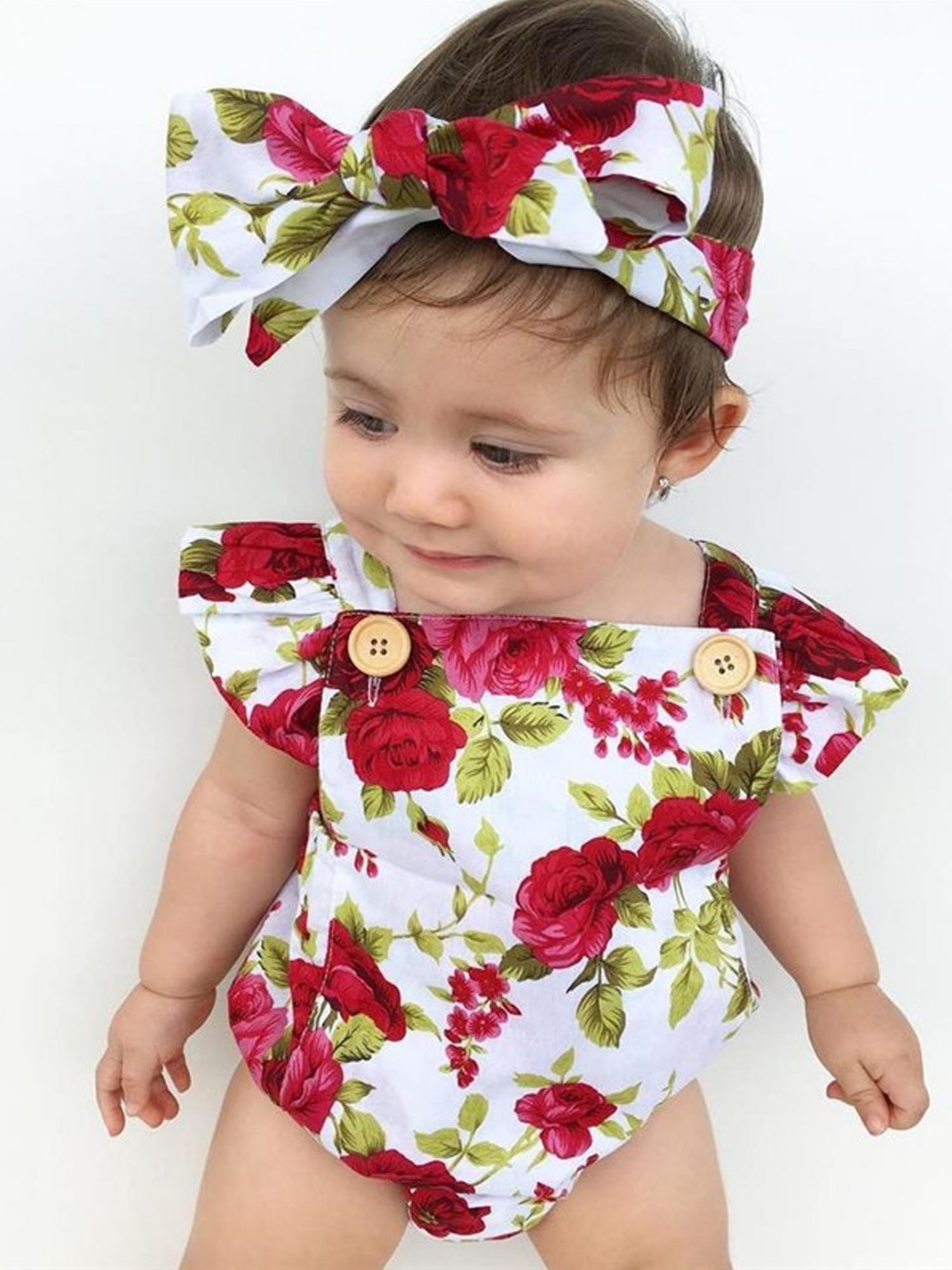 NEW Newborn Infant Toddler Baby Girls Romper Headband Jumpsuit Bodysuit Clothes 