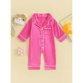 thumbnail image 2 of Bslissey Baby Girls Boys Jumpsuit Pajamas Long Sleeve Button Lapel Rompers Sleepwear Infant Toddler Casual Solid Color One Piece Loungewear 3M 6M 12M 18M 24M, 2 of 9