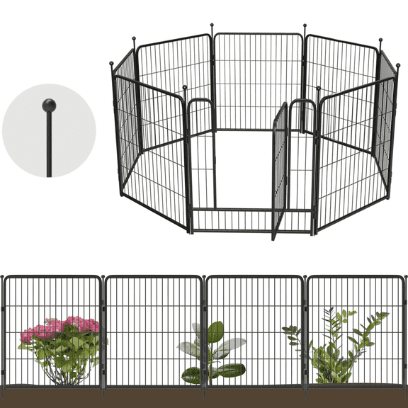 FXW Garden Fence 32in(H) x 18.0ft(L), 8 Panels Decorative Dog Fence Outdoor for The Yard – Heavy Duty Metal Animal Barrier for Dog and Rabbit, Easy Setup, Black