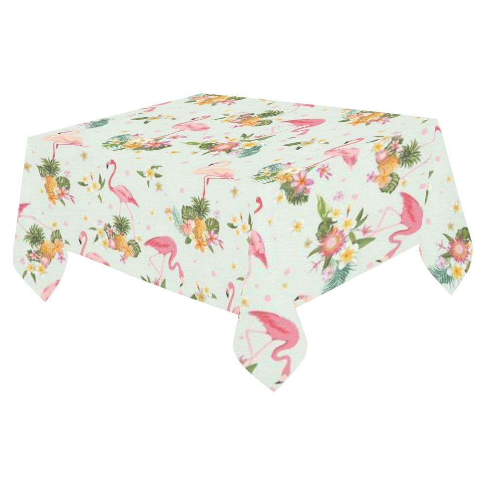 MYPOP Summer Pink Flamingo Bird Tablecloth 52x70 Inches, Tropical Yellow Pineapples Tablecover