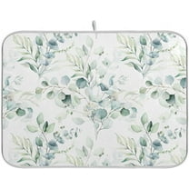 Green Leaves Dish Drying Mat for Kitchen Counter Herb Plant White Drying Mats Super Absorbent Reversible Microfiber Kitchen Countertop Protector Dishes Pad Medium 16x18 inch