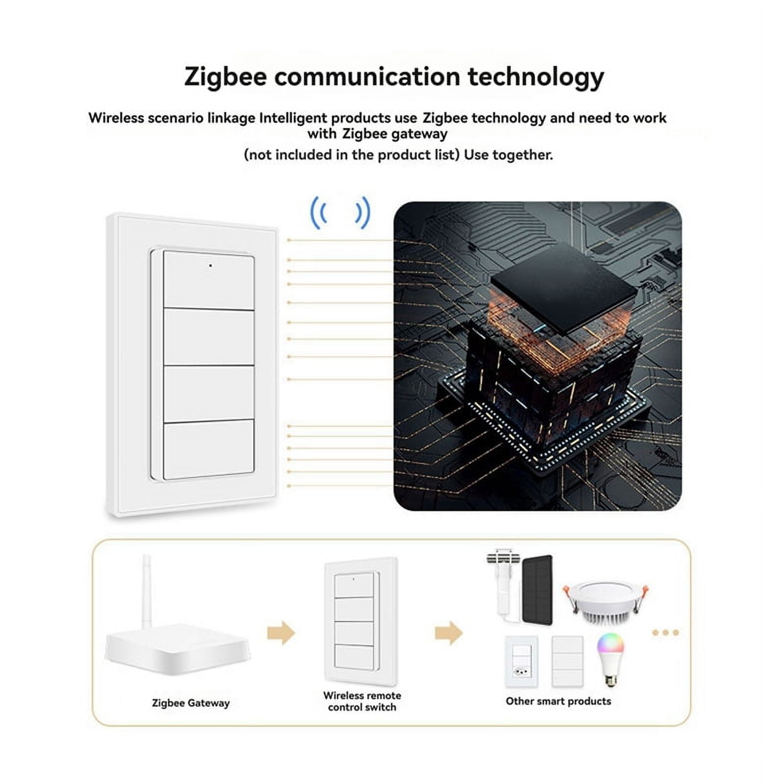 Tuya Zigbee Wireless 4-Gang Scene Switch Smart Life App Control, Battery Powered Portable Scene Push Button Switch
