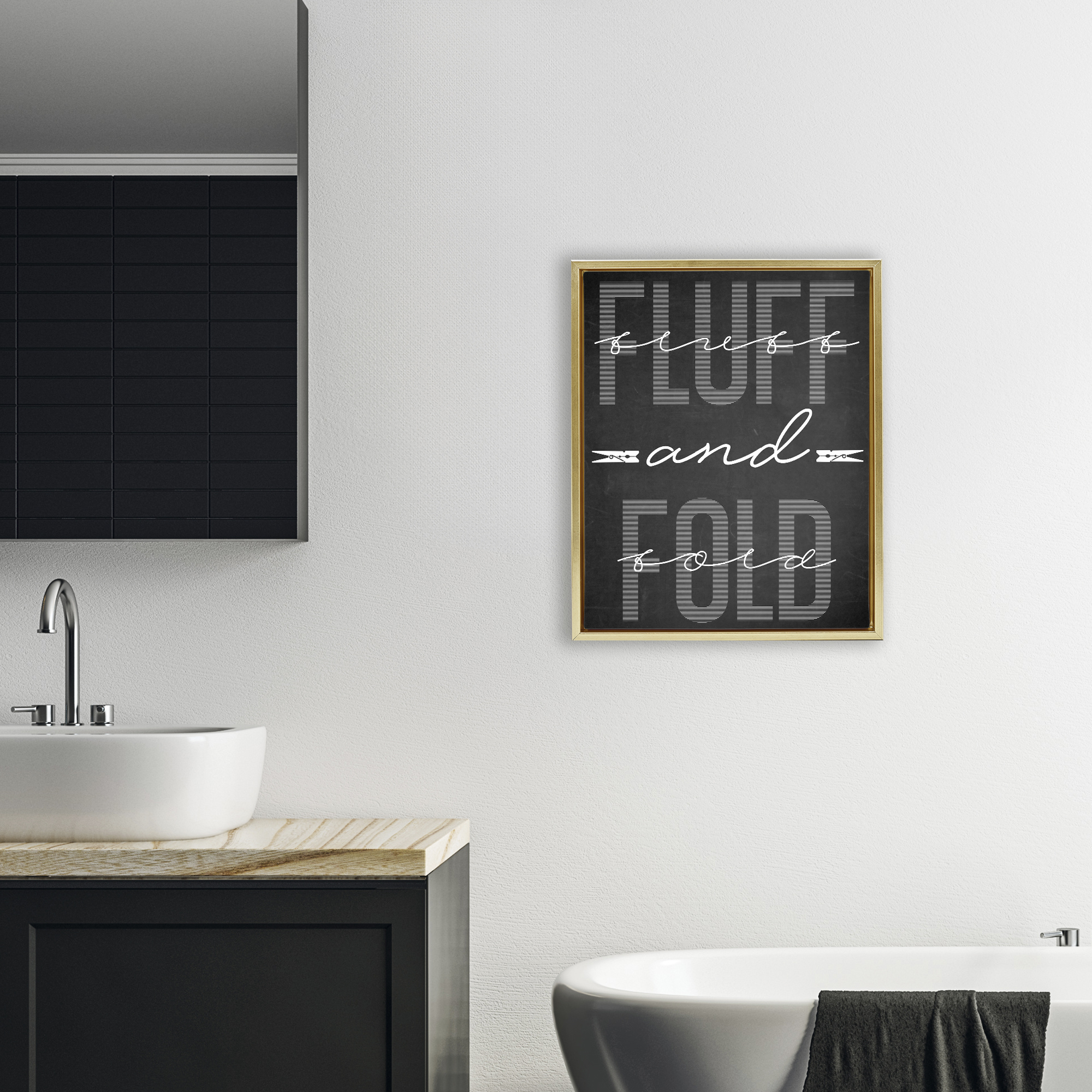Fluff & Fold Black Minimal Gold Framed Floater Canvas Wall Art, design by Marcus Prime