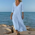 thumbnail image 7 of Tianiyouqing Womens Linen Dresses Half Sleeve Elbow Length Maternity Comfy Beach Sundresses V Neck Party Summer Sundresses Dresses Blue L, 7 of 7