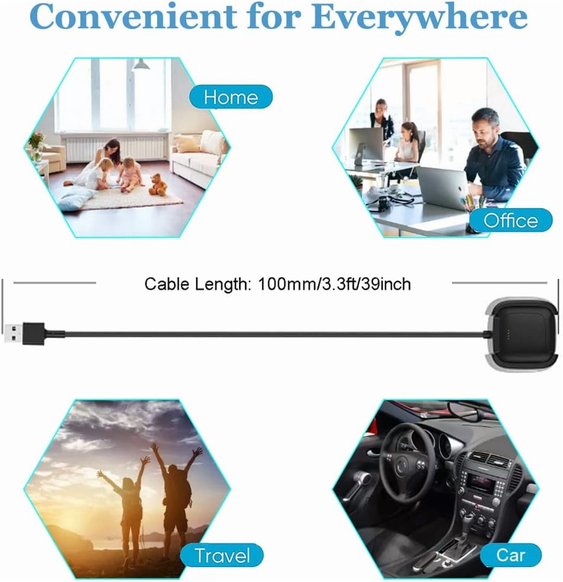 AWINNER Caricabatterie compatibile con Fitbit Versa 2 (non per Versa/Versa Lite), confezione da 2 pezzi di ricambio USB per smartwatch Versa 2 Health & Fitness e cavo di alimentazione robusto da 3