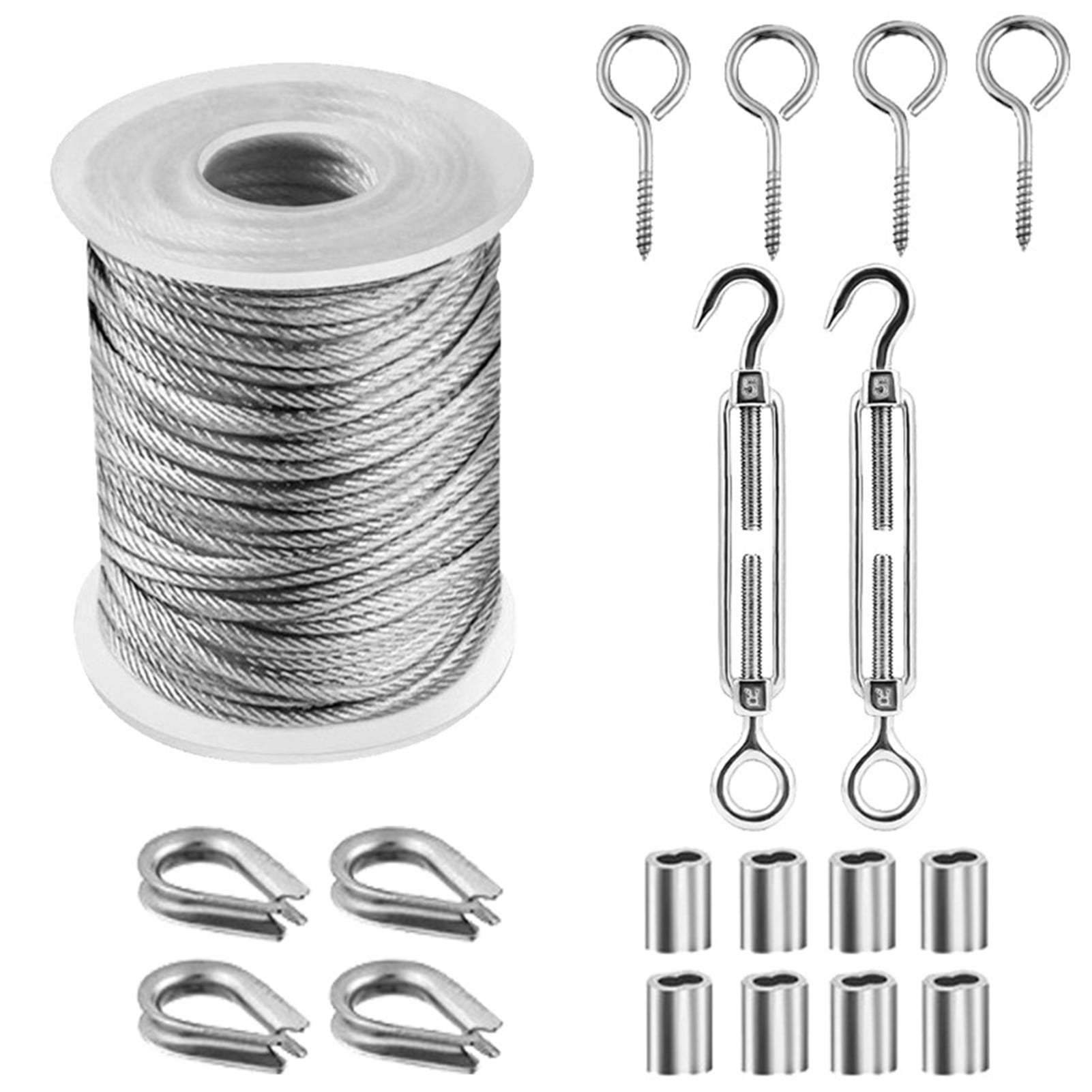 MOVKZACV Stainless Steel String Light Hanging Kit Outdoor Lights Suspension Kit with 25m/82FT Wire Rope Cable for Garden Patio Pavilion Deck Outdoor