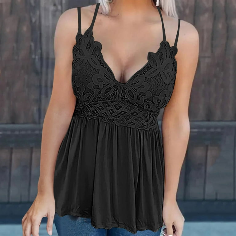Top Cleavage Summer Top For Women Lace Deep V Neck Chiffon Cami