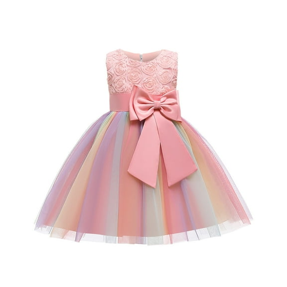 Christmas Dresses for Toddler Girls New Toddler Girls Color Net Yarn Bowknot Birthday Party Flowers Gown Kids Dresses Little Girls Birthday Party Dress Girls' Sleeveless Party Dress Pinky New