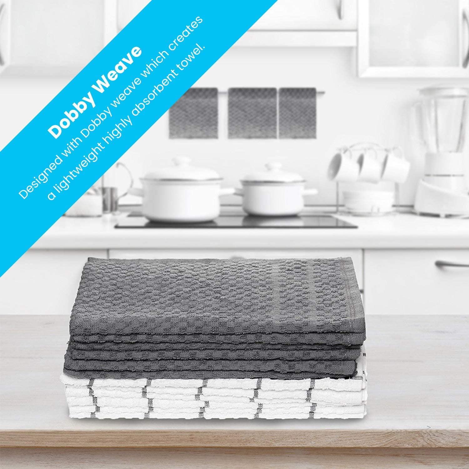  Zeppoli Kitchen Hand Towels 12 Pack - 100% Soft Cotton - 15 x  25 - Dobby Weave - Gray Dish Towels for - Super Absorbent Cleaning Cloths:  Home & Kitchen