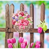 Hello Spring Door Sign - Watercolor Floral Wreath For Front Door, Farmhouse Style Indoor & Outdoor Decor