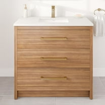 Eviva Curio 36"W x 18"D Walnut Bathroom Vanity with White Carrara Quartz Countertop and Undermount Porcelain Sink