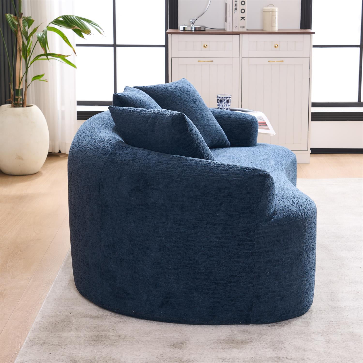 Demi Bonn 65" Compact Curved Loveseat Sofa with Chenille Fabric, Full Compression Sponge for Small Spaces, Supports up to 300 lbs, No Assembly Needed, Blue