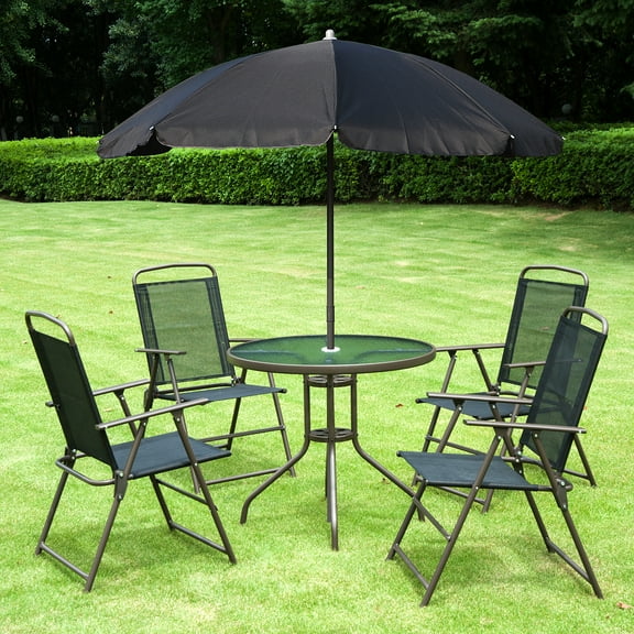 Outsunny 6 Piece Patio Dining Set for 4 with Umbrella, Black