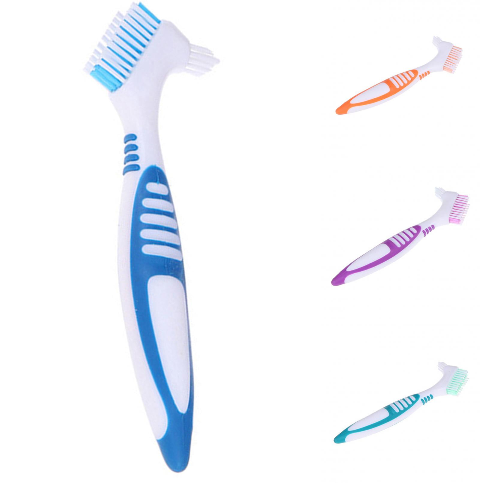 Visland Women Men Toothbrush, Ergonomics Plastic Handle Double Side Soft Multi Layered Bristles for Daily Denture Cleaning and False Teeth Oral Care