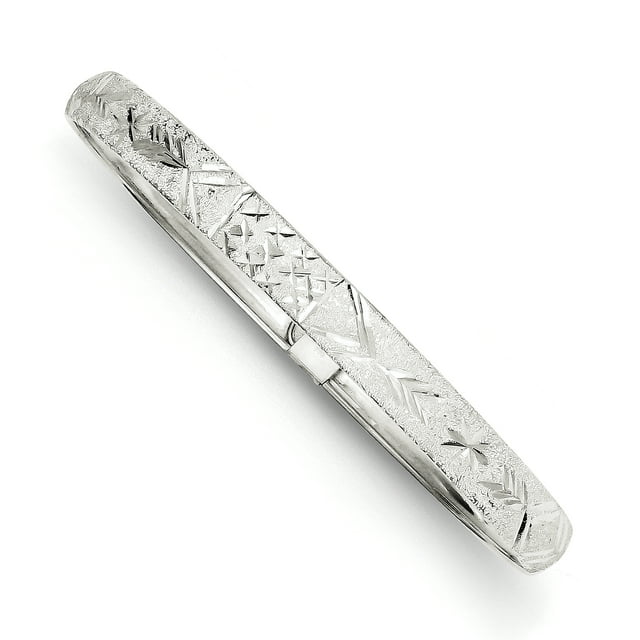 925 Sterling Silver 6.5mm Laser & Diamond-cut Flexible Bangle Bracelet