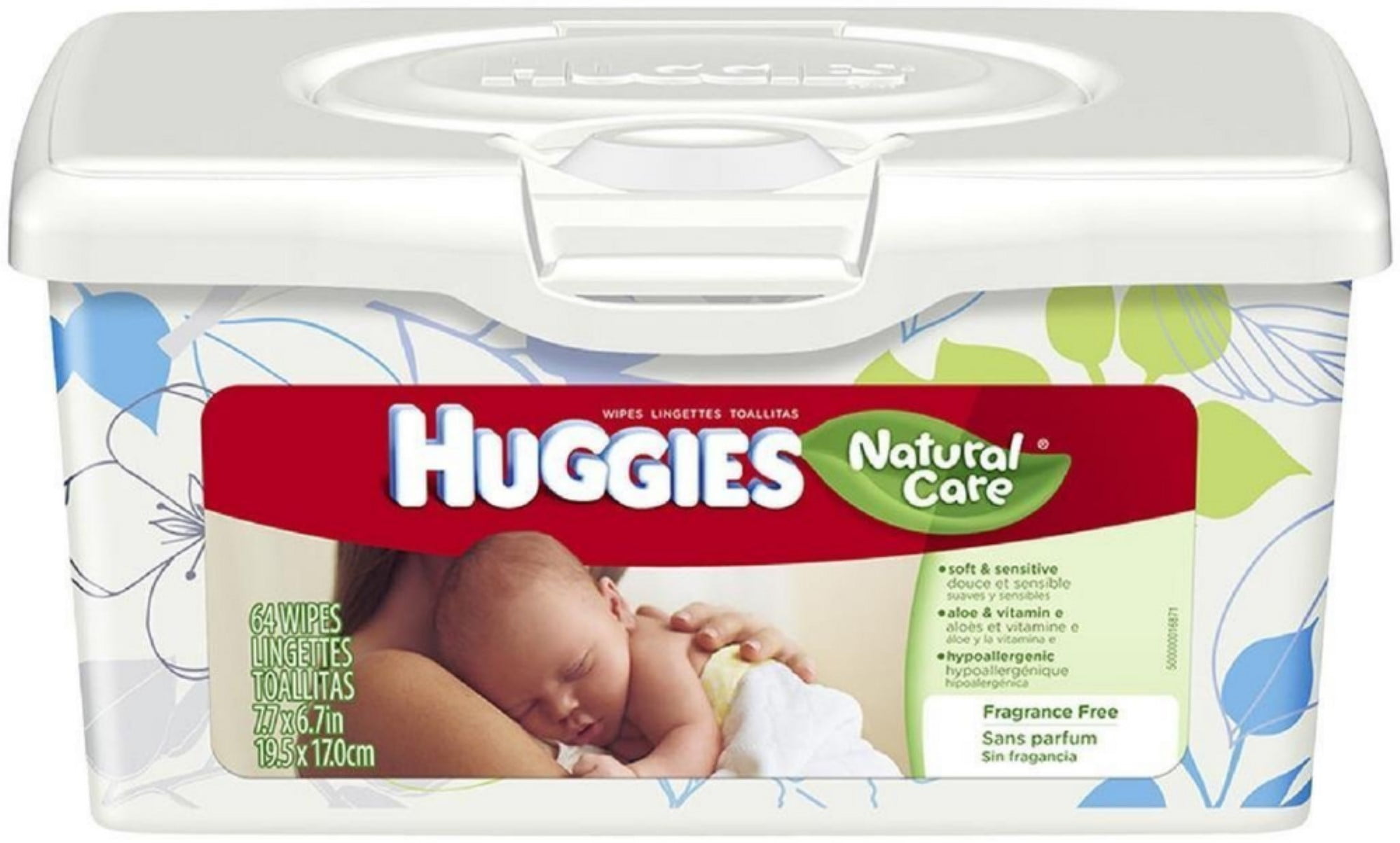 64ct 2-Pack Huggies Natural Care Unscented Baby Wipes Tub 