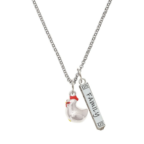 Delight Jewelry Silvertone Chicken 3-D Silvertone Family Bar Charm Necklace, 23"