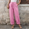 thumbnail image 4 of Miluxas Womens Linen Barrel Pants Wide Leg Baggy Comfy Elastic Waist Lounge Palazzo Summer Lightweight Casual Trousers Pink S(S), 4 of 9