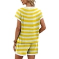 thumbnail image 5 of Domzest Womens Two Piece Short Sets Short Sleeve Crew Neck Striped Shirts & Elastic Waist Shorts 2026 Summer Lounge Set for Both Homewear and Going Out Yellow L, 5 of 5