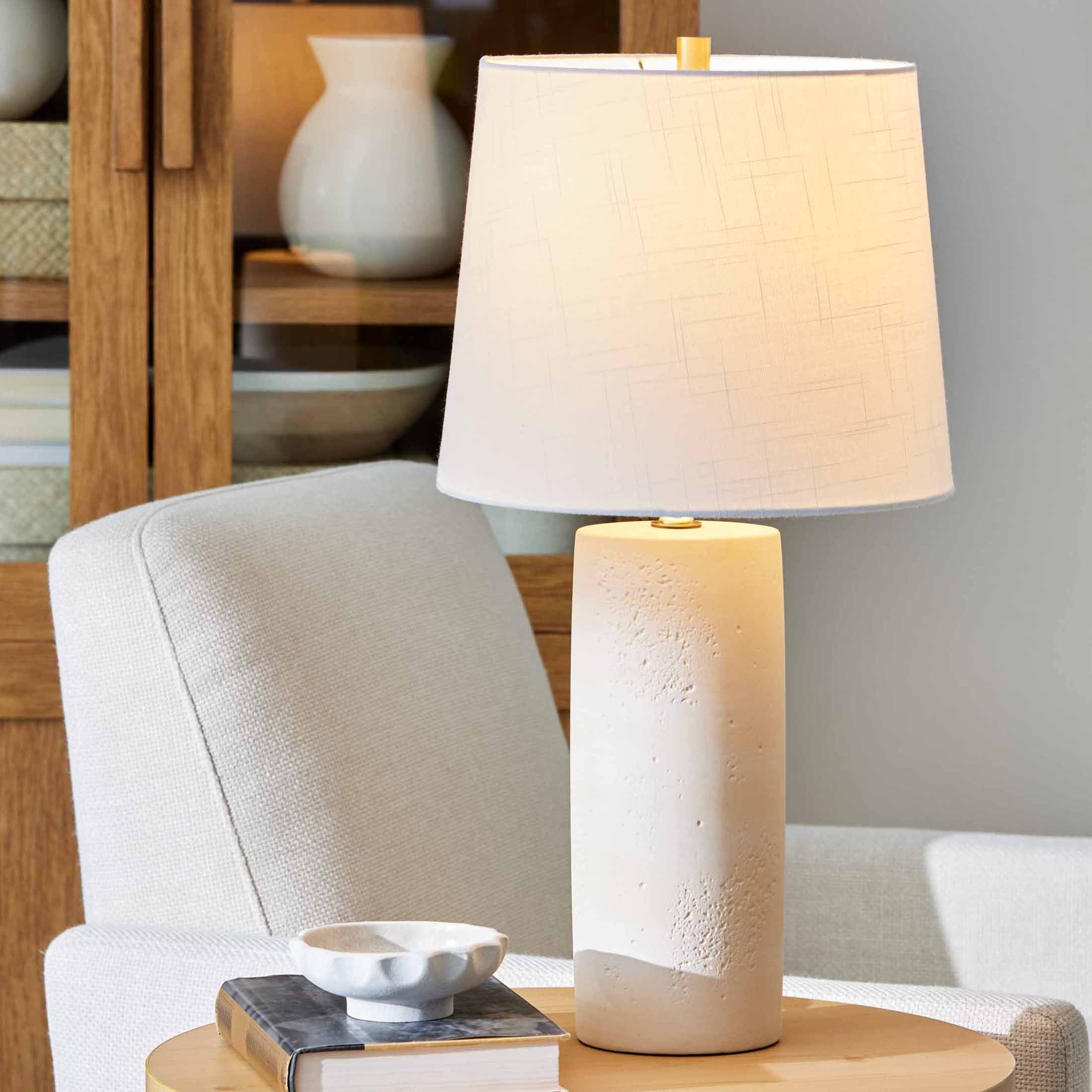 Better Homes & Gardens 23"H Natural Stone Look Ceramic Table Lamp with Tapered White Linen Shade