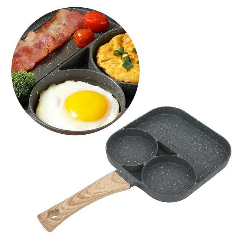 KEWEI Egg Frying Pan 3 Section 2 in 1 Divided Frying Grill Pan Wood handle