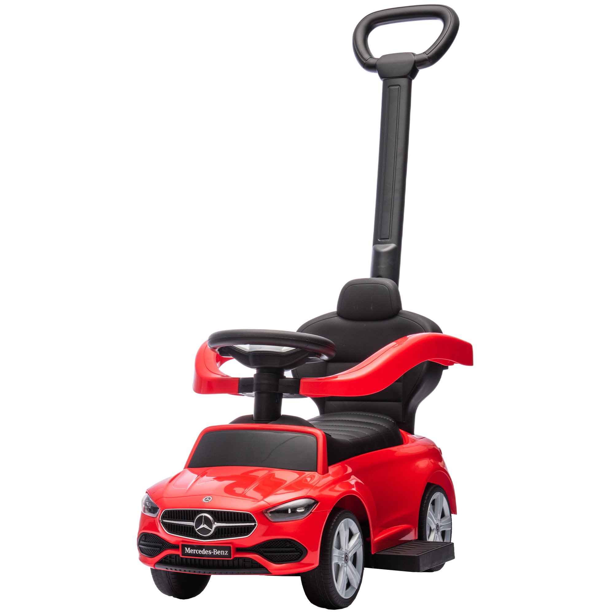 Mercedes-Benz C-Class Licensed Ride-On Push Car with Parent Control Handle, Horn, Convertible Stroller, Red