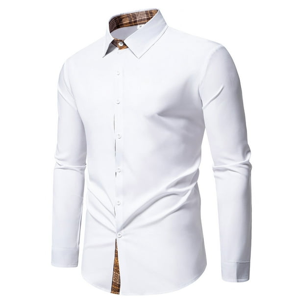Blusa y camisa de manga larga con cuello vuelto para hombre, informal, con botones y retazos, de poliéster.