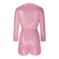 thumbnail image 4 of Sequin Romper For Women One Piece Shiny Wrap V Neck Party Clubwear Shorts Jumpsuit Long Sleeve Disco Dance Outfits, 4 of 6