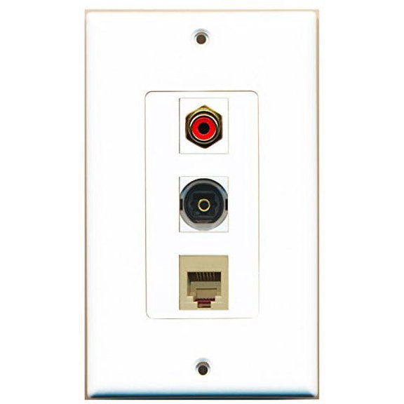 RiteAV - 1 Port RCA Red and 1 Port Phone RJ11 RJ12 Beige and 1 Port Toslink Decorative Wall Plate Decorative