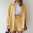thumbnail image 2 of Fashion Clothing Fashion Set Womens Shorts Set Long Sleeve Shirt Suit Shorts Two Piece Basic Shirt Top and Bathing Suit Bottom 6t Womens Mesh Bathing Comfortable Suits Boy for Yellow S, 2 of 7