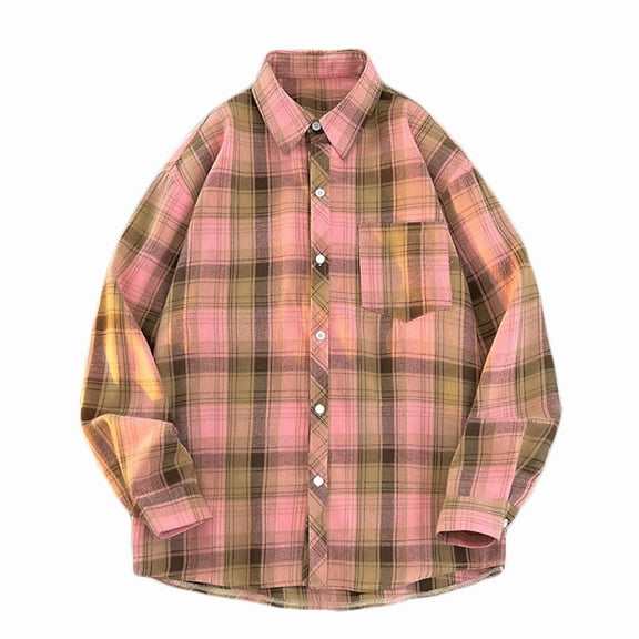 Alkepwun Flannel Shirt for Men Cotton Long Sleeve Plaid Shirt Loose Fit Casual Button Down Shirts with Chest Pocket