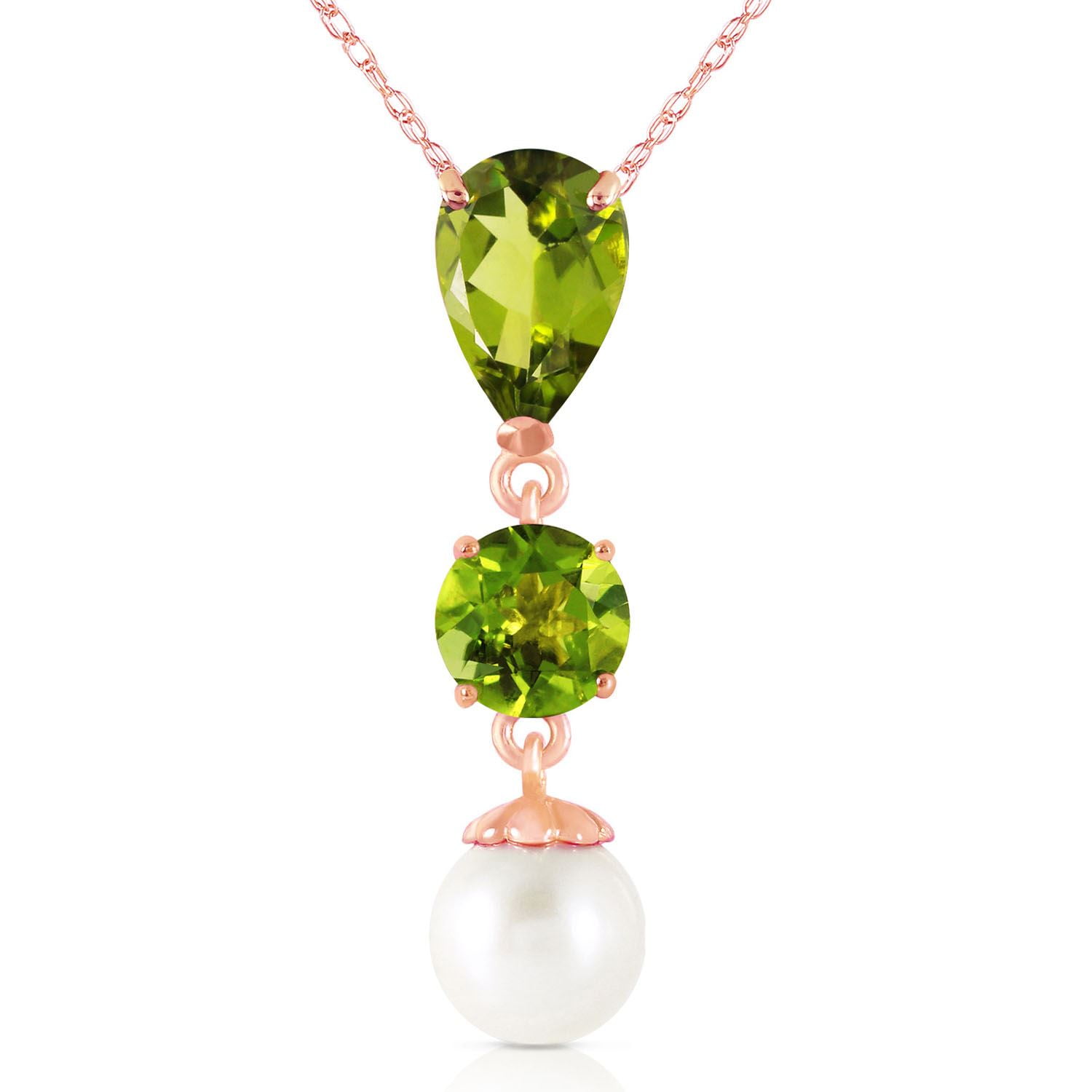 ALARRI 5.25 Carat 14K Solid Rose Gold Necklace Peridot Pearl
