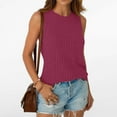 thumbnail image 2 of Women's Casual Sleeveless Blouse Ladies Round Neck Solid Color Shirt Top Loose Fit Breathable Summer Fashion | CSEONE,Hot Pink XL, 2 of 9