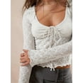 thumbnail image 5 of Long Sleeve Women's Sexy Scoop Neck Crop Tops Slim Fit Lace Blouses, 5 of 6