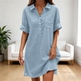 thumbnail image 2 of Erwazi Summer Dresses for Women Solid Collared Short Sleeve Button V Neck Dress Trendy Casual Daily Outdoor Knee Length Dresses with Pocket, 2 of 6