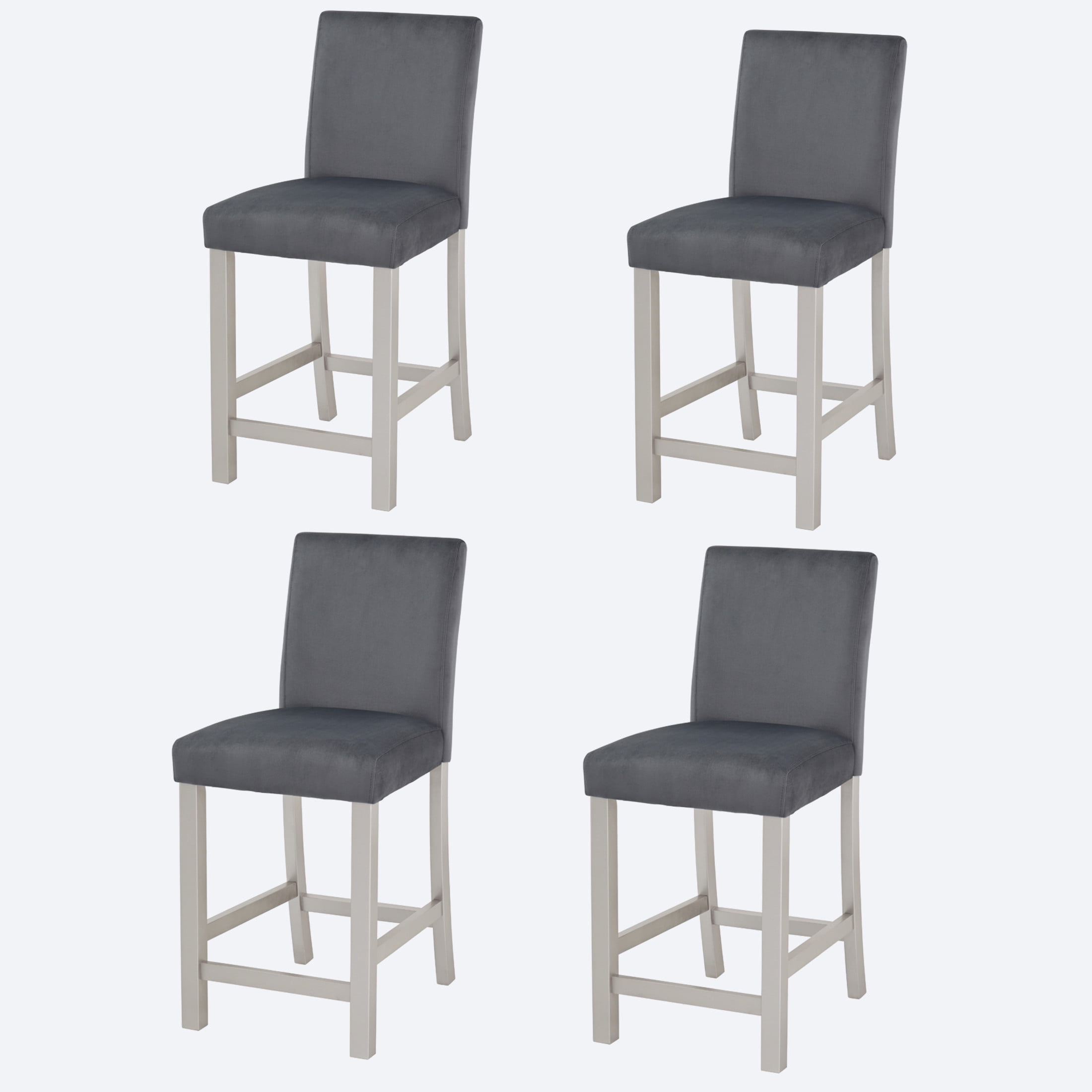 Noble House Counter Height Chairs Set of 4, Upholstered Kitchen Bar Stools with Solid Wood Legs, Silver Gray