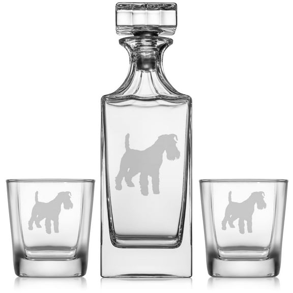 Whiskey Decanter Gift Set With 2 Whiskey Old Fashioned Rocks Glasses Miniature Schnauzer