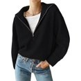 thumbnail image 1 of Suéter Informal Holgado de Punto Acanalado con Cuello en V y Larga para Mujer, con Cremallera de un Cuarto, para Invierno y Otoño Negro L, 1 of 8
