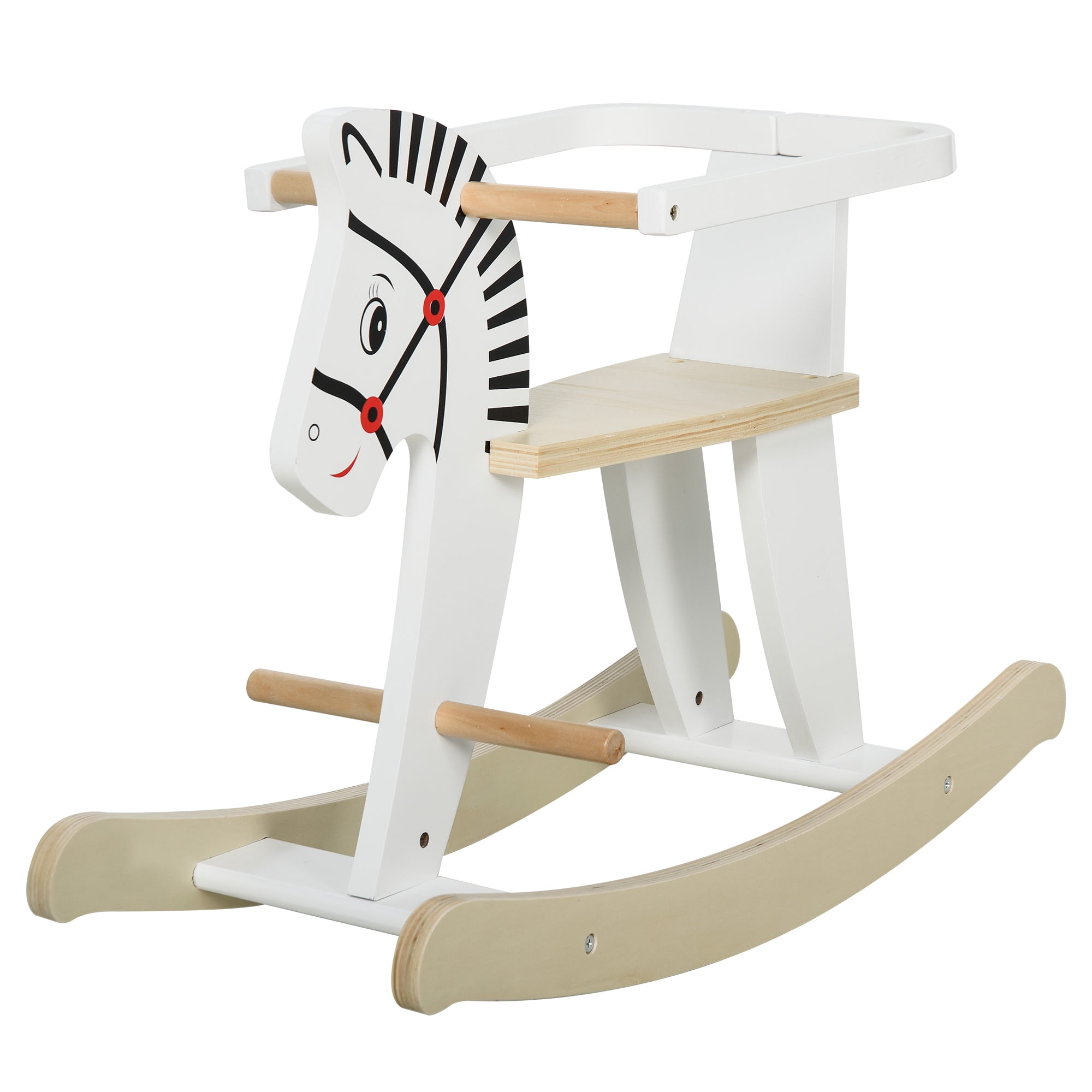 Joyracer Wooden Rocking Horse for Toddlers, Classic Ride On Rocking Toy with Safety Bar, Handrails, Footrests and Backrest, Ages 1-3, White