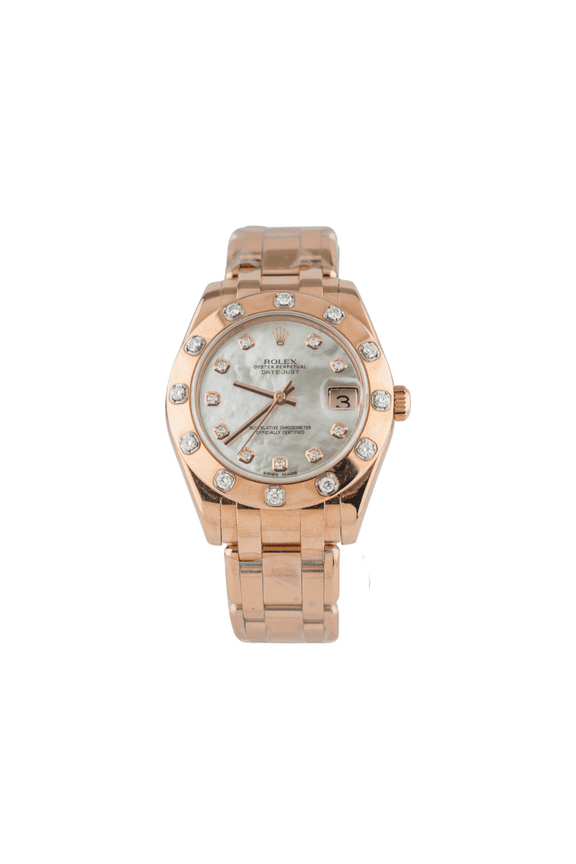 Pre-Owned Rolex Pearlmaster 34  80315, 18k Rose Gold Case with Diamond Bezel and Mother-of-Pearl Dial, Rose Gold Pearlmaster Bracelet