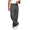 thumbnail image 4 of Vmberlty Men Wide Leg Pants Men's Solid Color Casual Sweatpants Adjustable Drawstring Elastic Waist Pockets Design Casual Fashion Long Trousers, 4 of 6