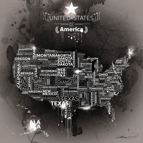 Popular United States of America Word Cloud Typography Poster; One 12x12in Poster Print