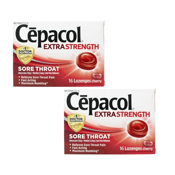 Cepacol Sore Throat Oral Pain Reliever Lozenges Cherry, 16 ea (Pack of 2)