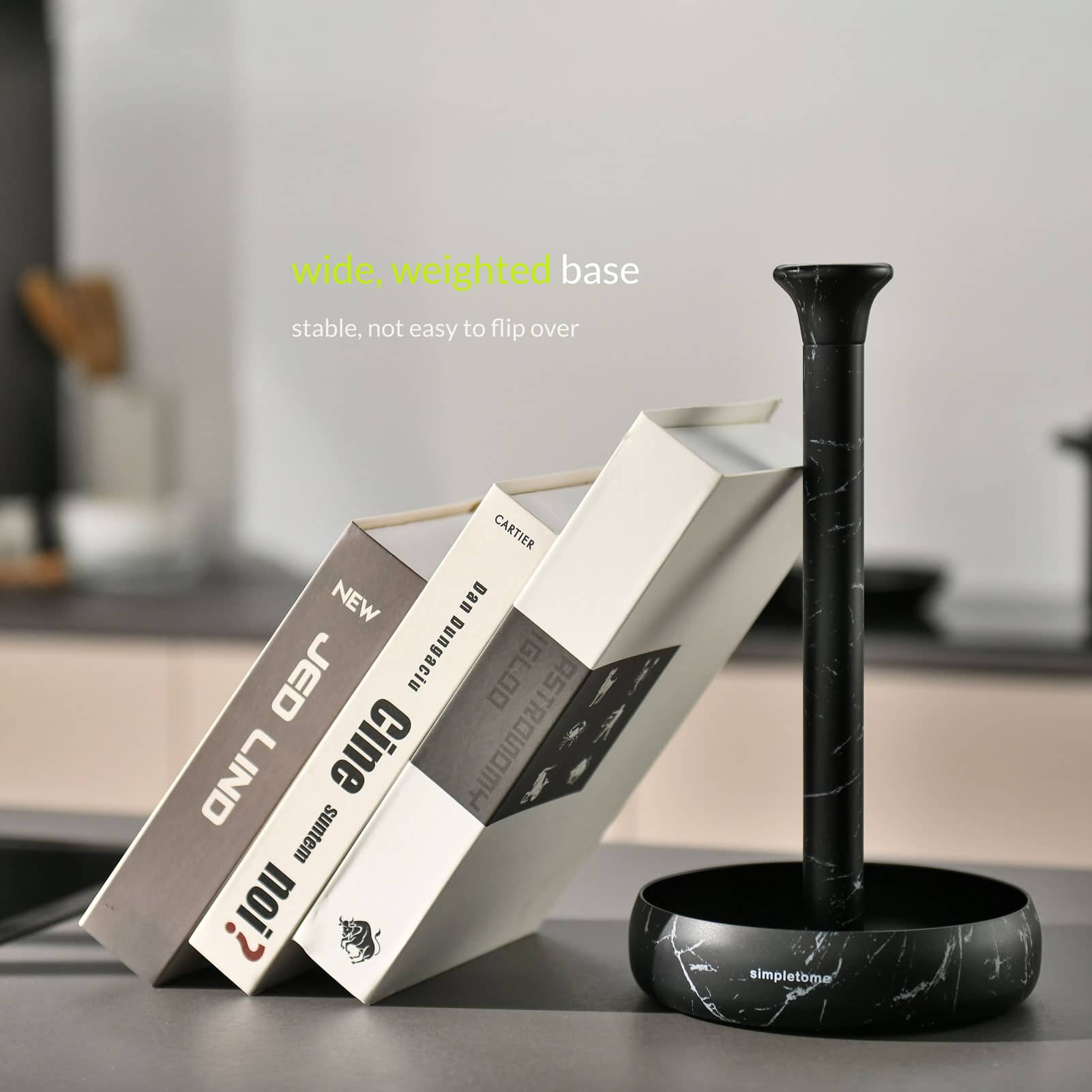 simpletome Paper Towel Holder Countertop ONE HAND Tear Keep It Rolled Up Weighted Base
