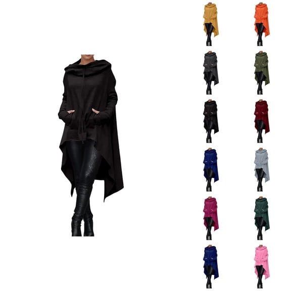 Women Hoodie Dress with Pockets Long Sleeve Irregular Hem Solid Color Casual Sweatshirt Pullover Tops